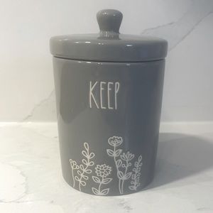 RAE DUNN 5IN KEEP GREY FLORAL CANISTER with LID